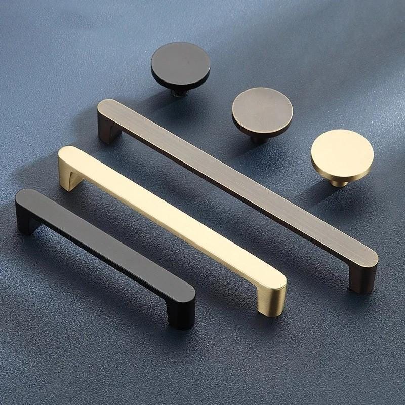 Solid brass round cabinet handle and knob in brushed copper black and ancient coffee finish