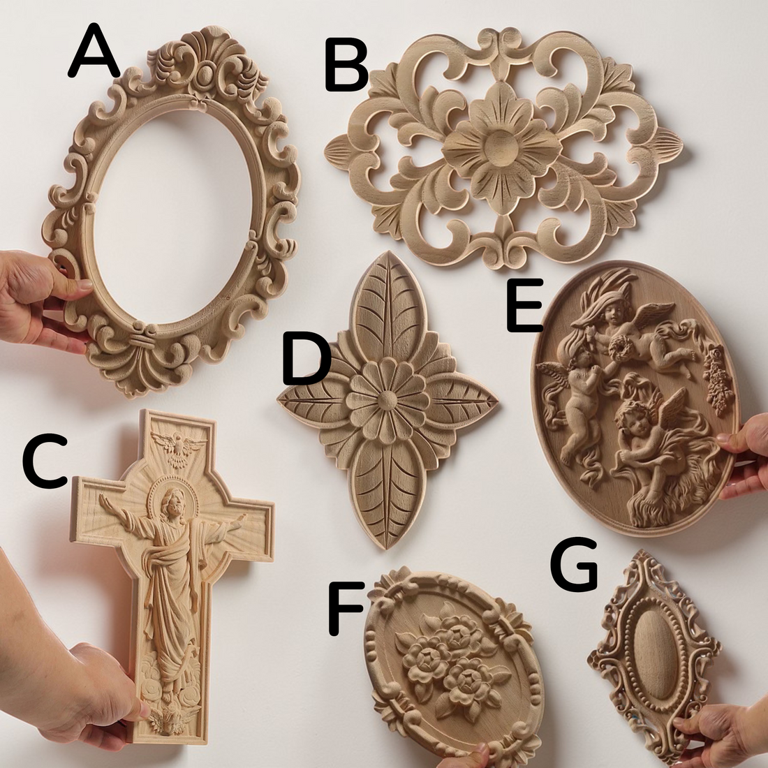 Large antique European style floral wood carved applique for furniture and wall decoration.