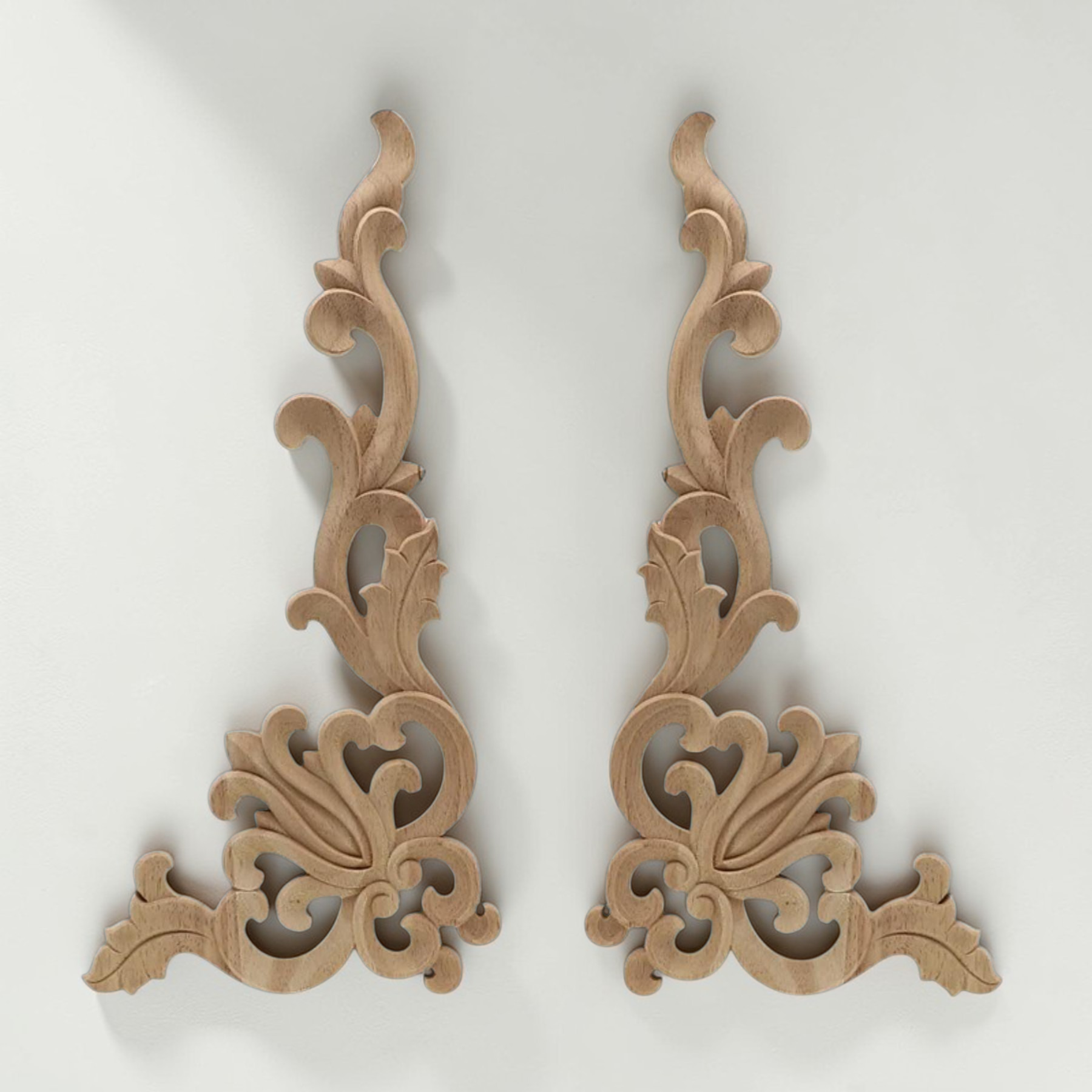 20x10cm classical acanthus leaf wood carved corner applique for cabinet decoration.