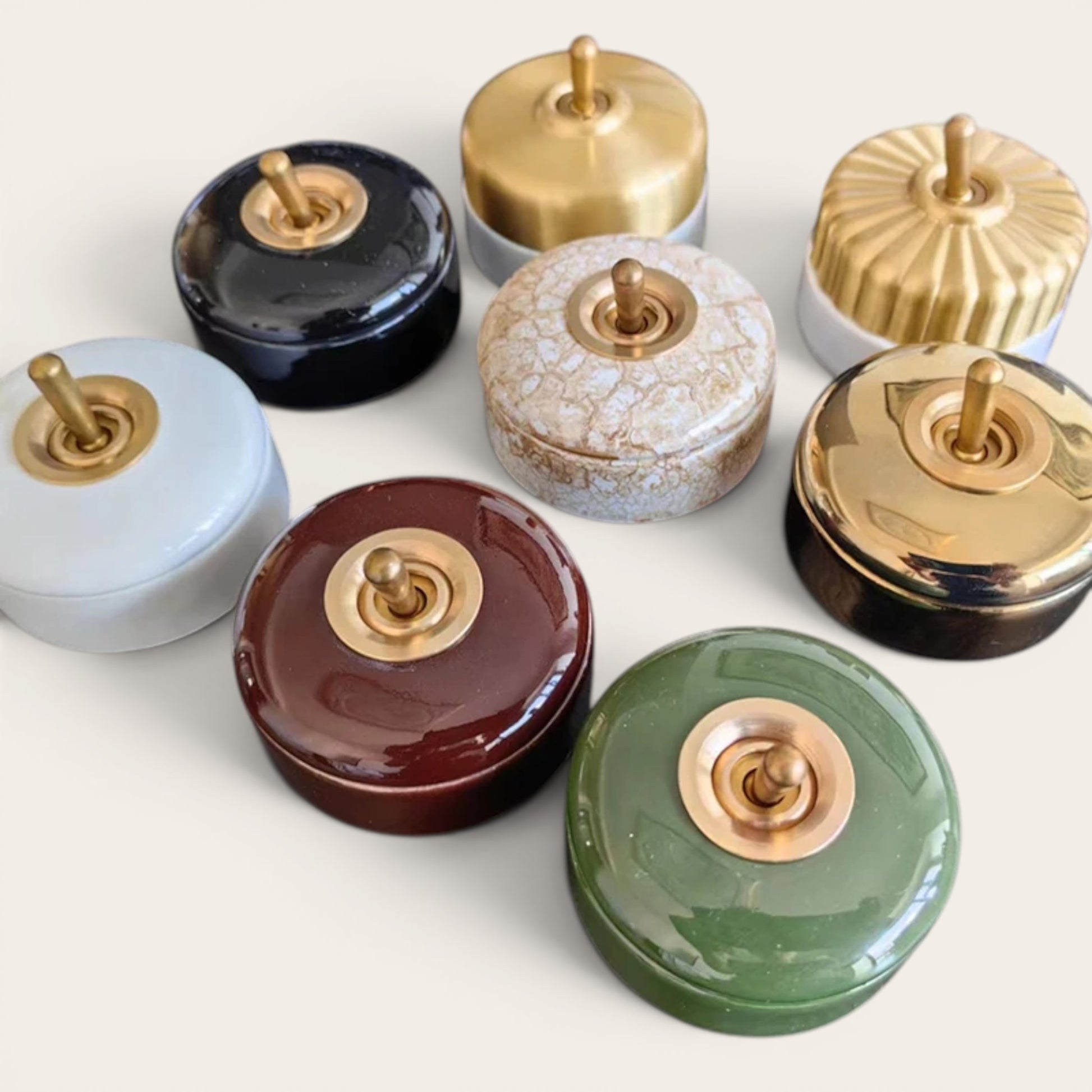 CIRCUIT vintage porcelain and brass toggle light switches in black, gold, marble, ivory, burgundy and sage
