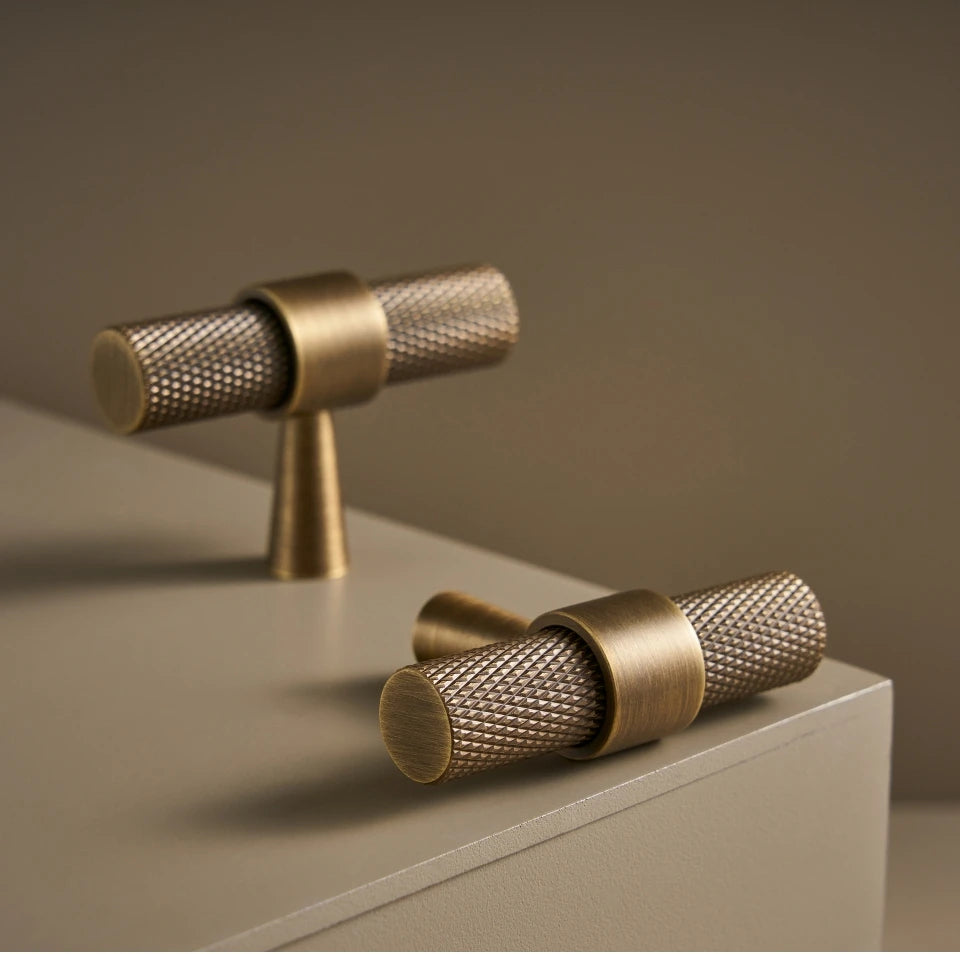 Solid Brass Knurled T-Bar Cabinet Handle