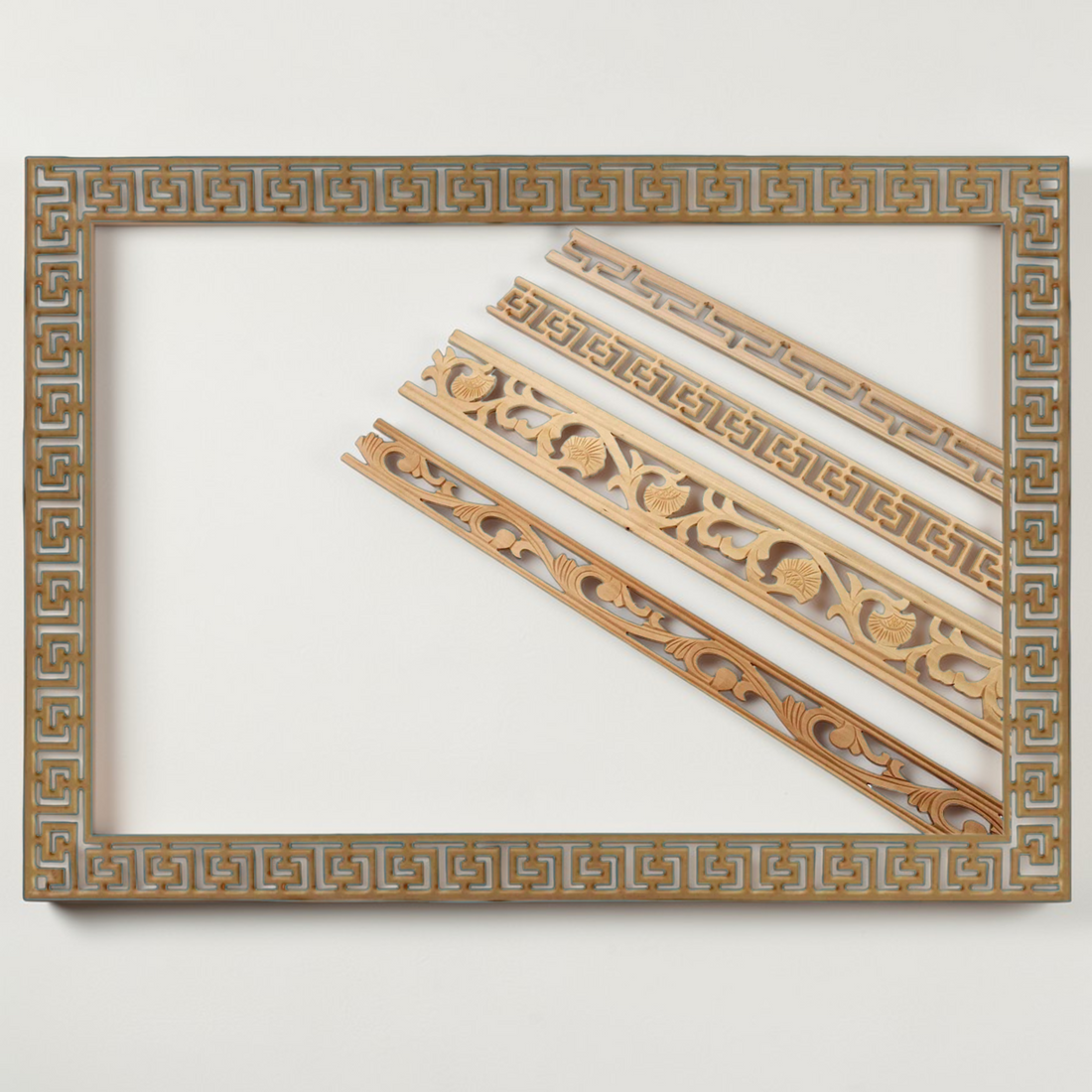 0-piece set of geometric wood carved overlays for IKEA furniture and wall decor.