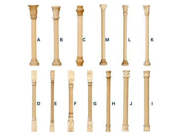 Carved wood column appliques for furniture and cabinet decoration