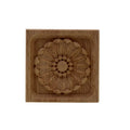 Square carved wood applique with daisy rosette motif and bevelled frame — unpainted rubber wood furniture onlay in 4 sizes