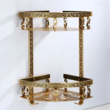 2-Tier Antique Brass Bathroom Corner Shelf