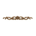 Acanthus scroll carved wood applique strip with central floral crown — unpainted rubber wood border onlay in 4 sizes