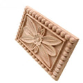 Woodcarving Floral Decoration Style Rectangle Wood Applique,Flower Wood Carving Natural Wood Appliques, Unpainted Square Wood Applique Onlay