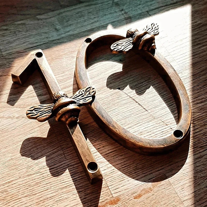 Brass Bee House Number Sign | Modern Metal Door Plaque