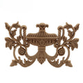 Baroque urn and acanthus scrollwork carved wood applique — unpainted rubber wood furniture onlay in 3 sizes