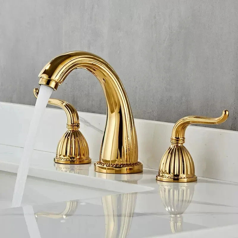 Fluted Brass Bathroom Vanity Faucet