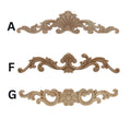 Three ornate carved wood decorative brackets labeled A, F, and G on a white background, shown as product options.