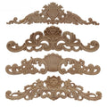 Baroque scrollwork carved wood appliques in 4 designs — unpainted rubber wood horizontal onlay for furniture and doors