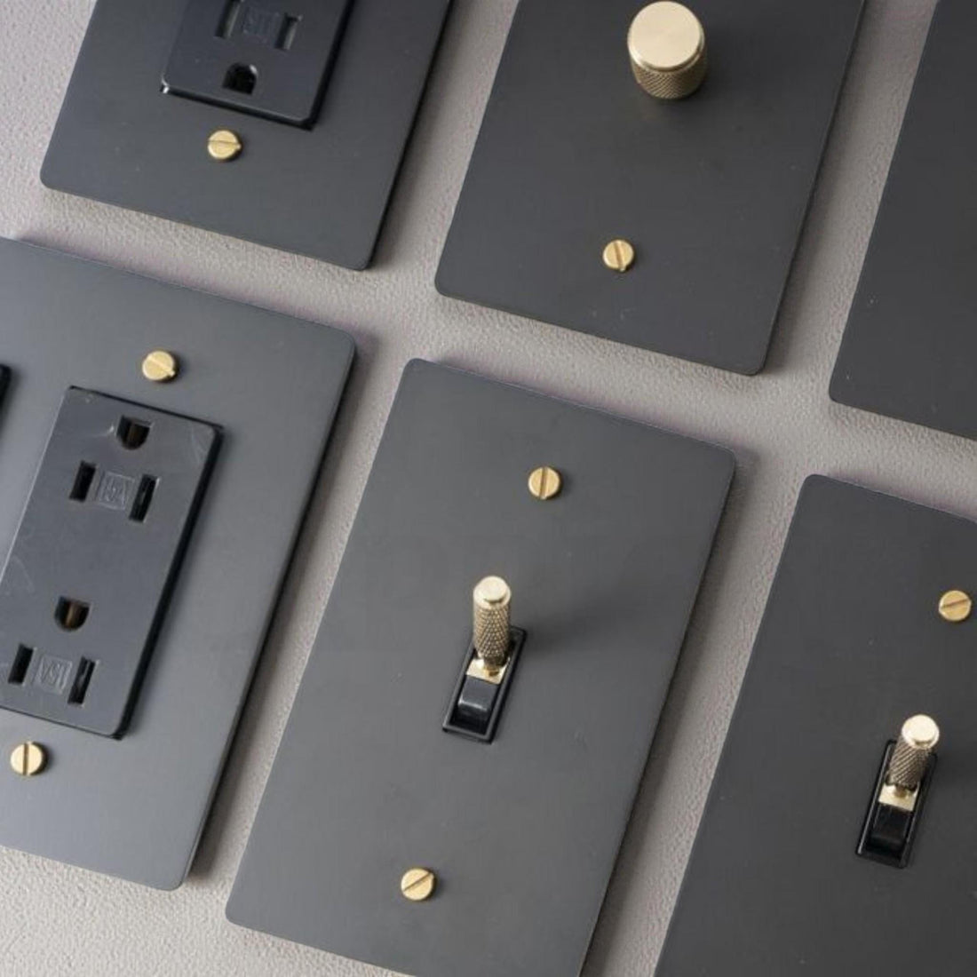 Brass Toggle Light Switch & Dimmer Wall Plate — Black Gold