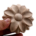Unpainted round rosette floral wood applique made from natural rubber wood for cabinet and furniture decor
