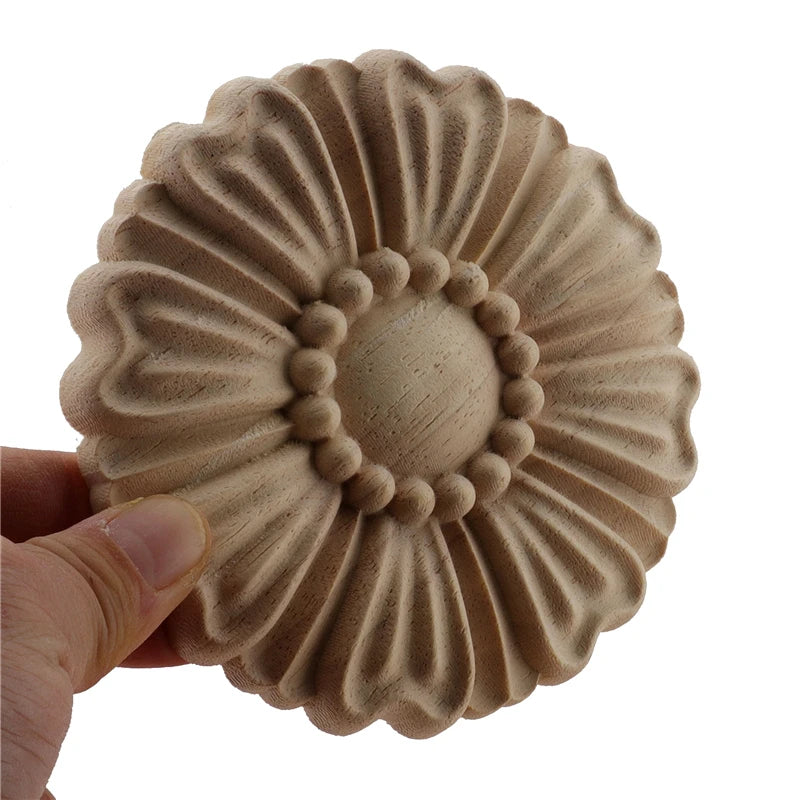 European retro oval unpainted rubber wood applique for furniture and wall decor