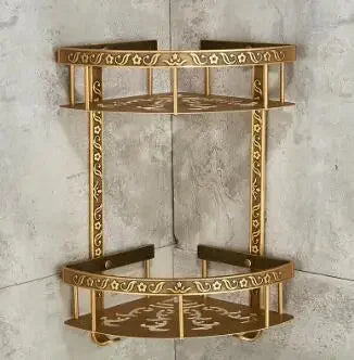 2-Tier Antique Brass Bathroom Corner Shelf