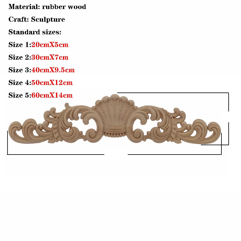 Baroque scrollwork carved wood appliques in 4 designs — unpainted rubber wood horizontal onlay for furniture and doors