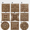 Retro molding wood applique wood sticker, Flower Wood Carving Natural Wood Appliques, Unpainted Square Wood Applique Onlay,Furniture Carving