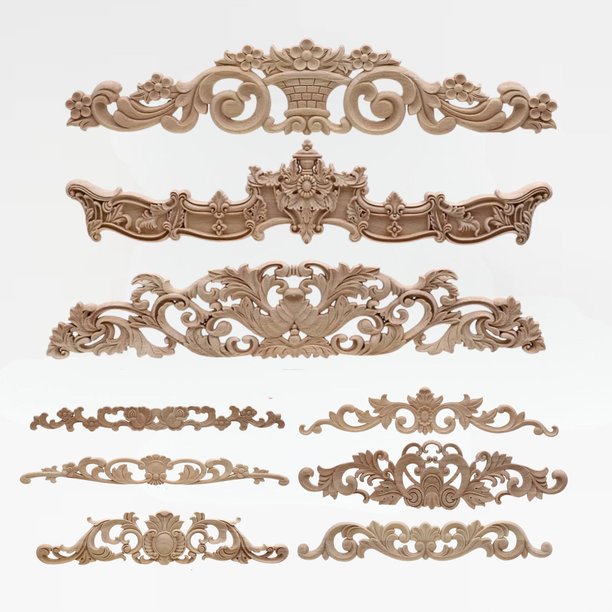 Unpainted corner flower wood applique onlay for furniture and wall decoration