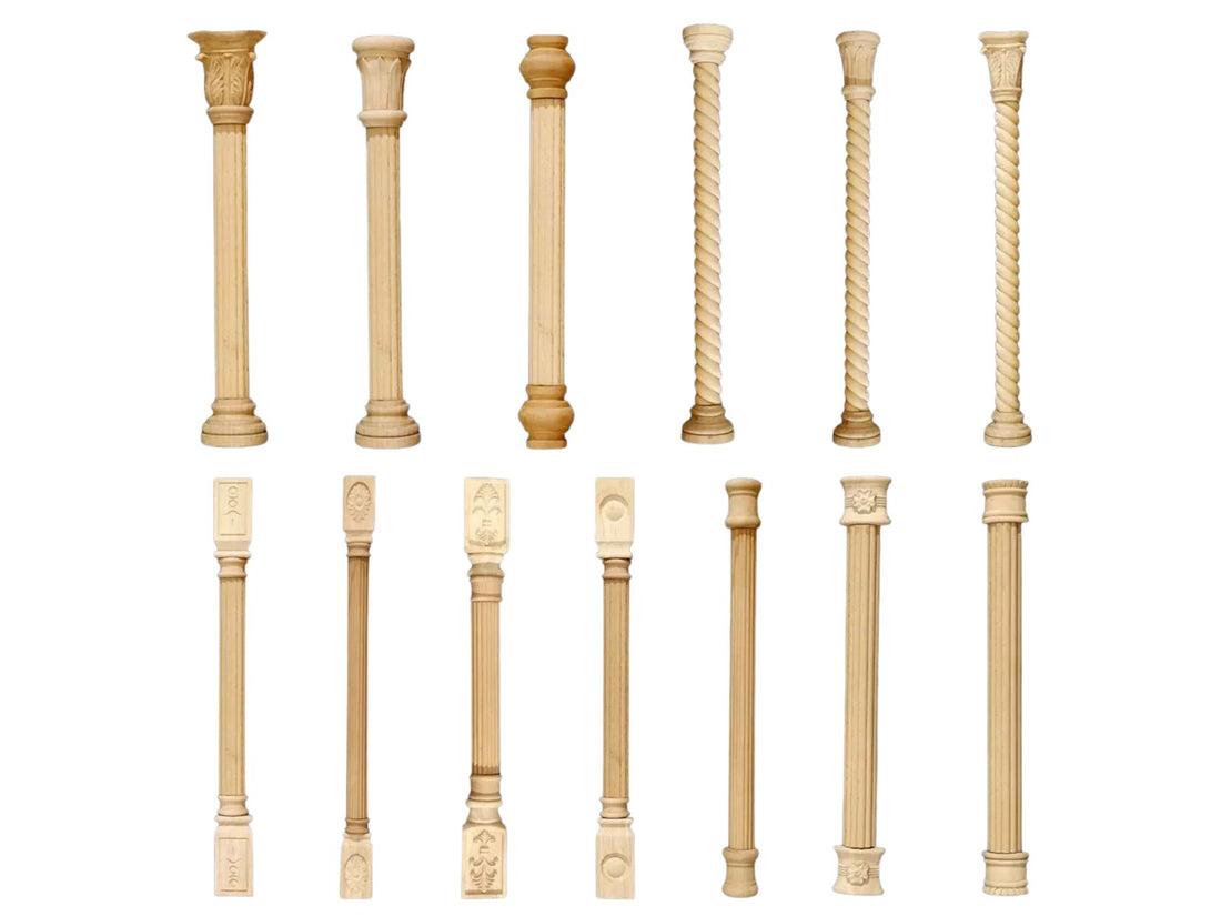 Carved wood column appliques for furniture and cabinet decoration