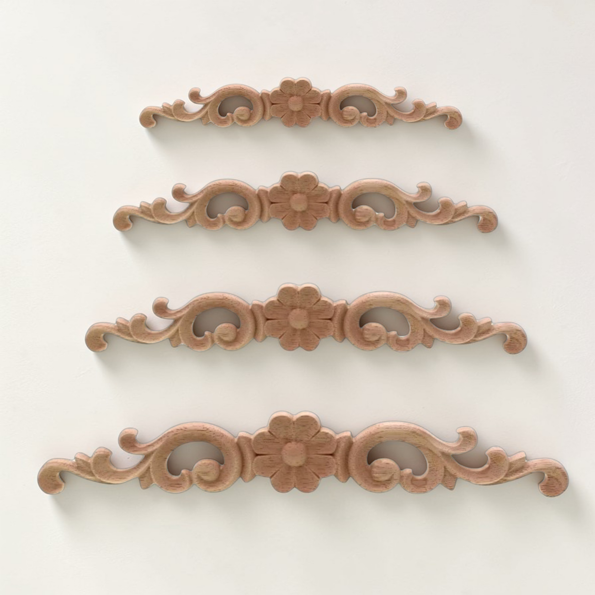 Long Vintage wood carving corner applique decorations, Unpainted Wood Carved Applique Onlay, Long Applique Door Bed Decorative Flower