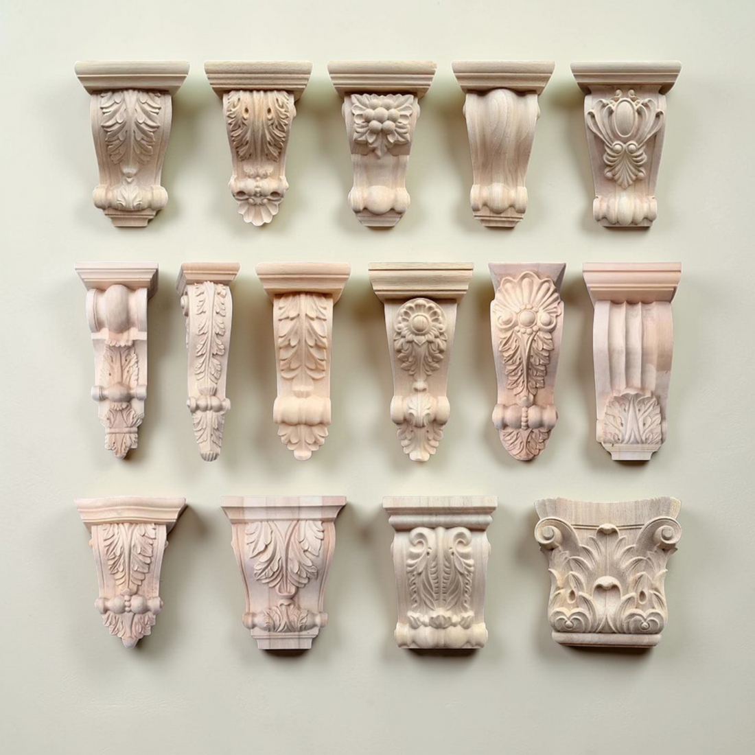 oman style floral wood carved corbel for architectural wall and cabinet decoration.