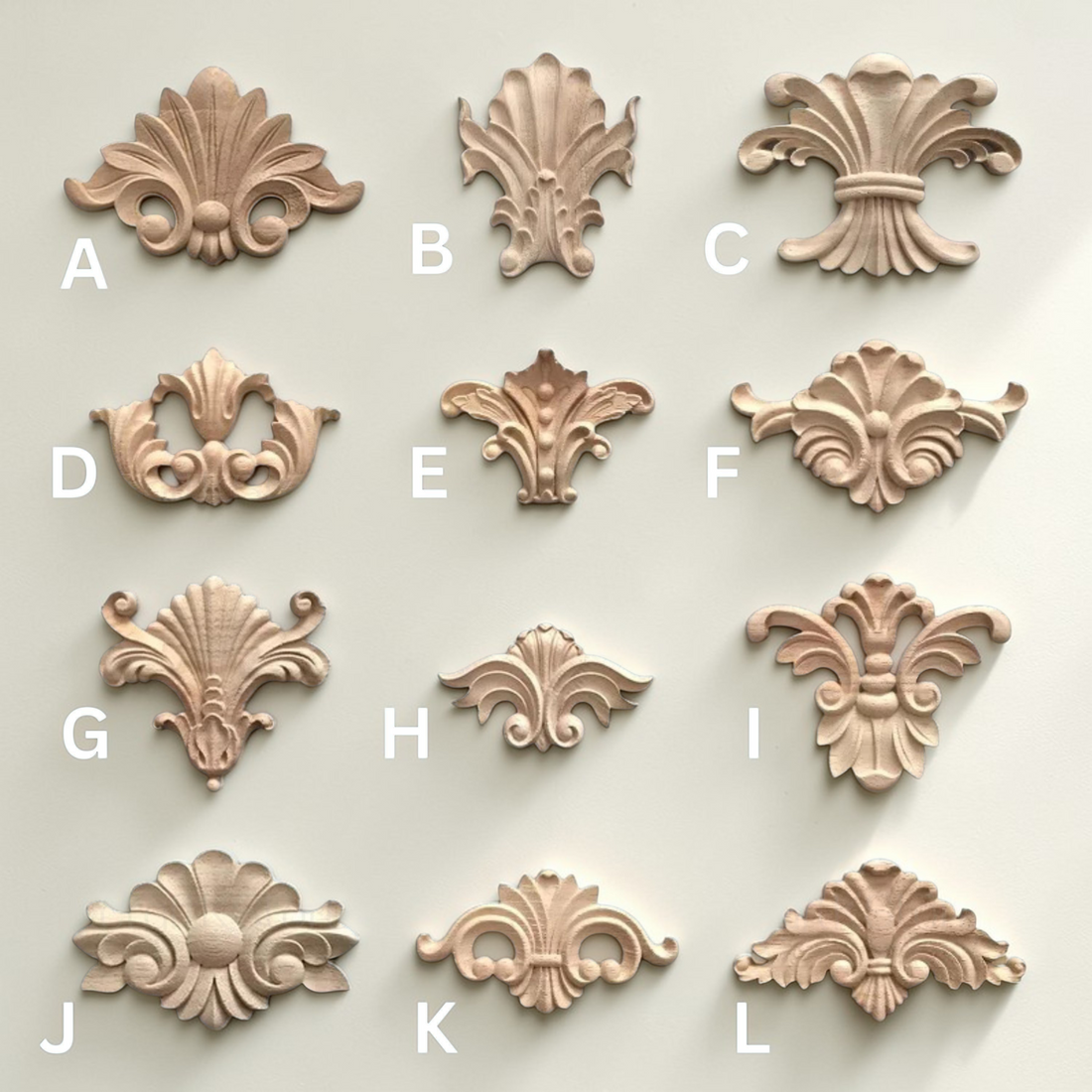 Antique floral wood carved onlay for cabinet and living room furniture decoration.