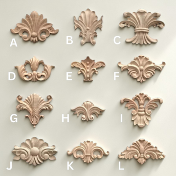 Antique floral wood carved onlay for cabinet and living room furniture decoration.