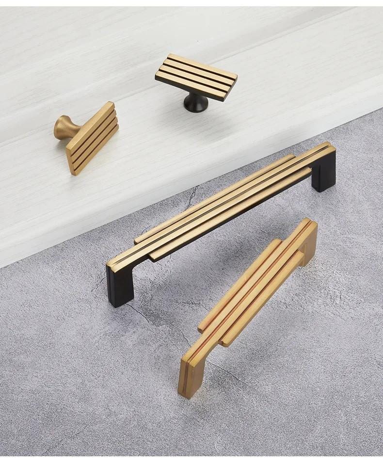 Nordic solid brass cabinet handle in gold and black bronze finish