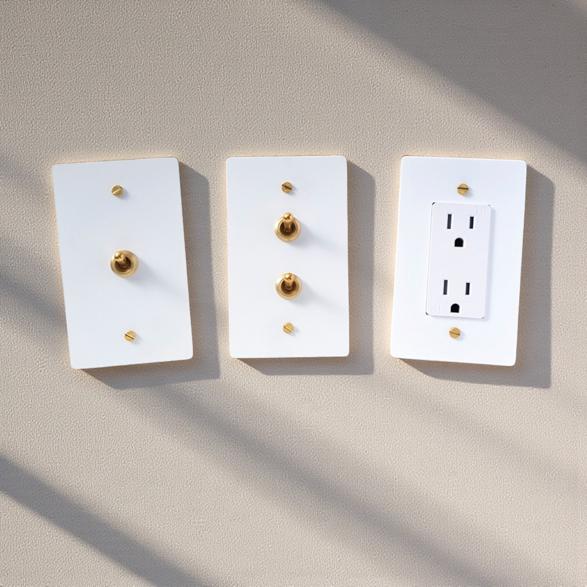 White brass toggle dimmer outlet switch plate – solid brass modern wall cover