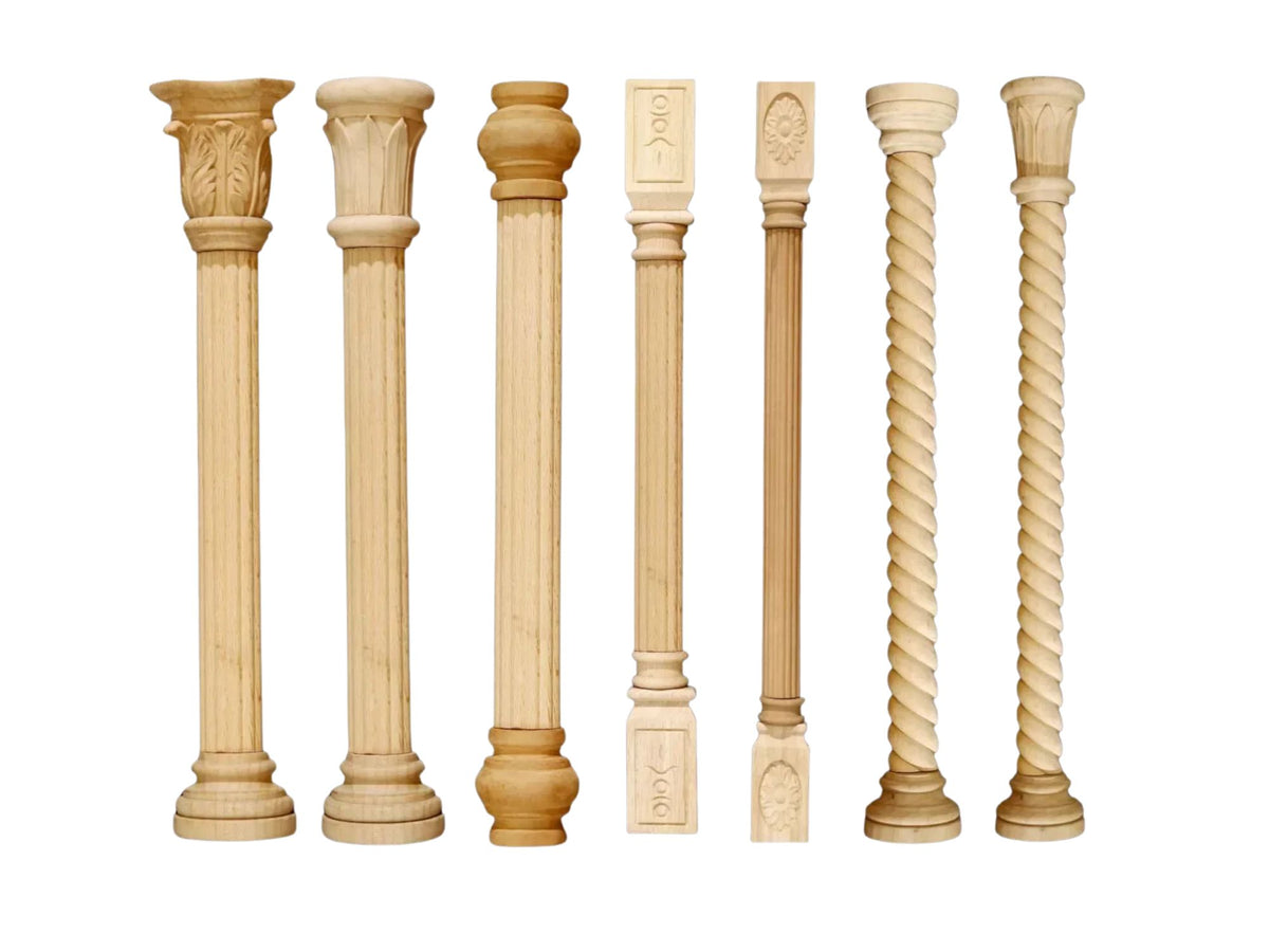 Unpainted carved wood column applique decorative furniture onlay