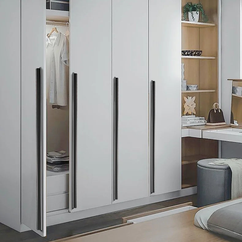 ECLIPSE matte black aluminum cabinet handles with silver edge detail — modern bar pulls in multiple sizes