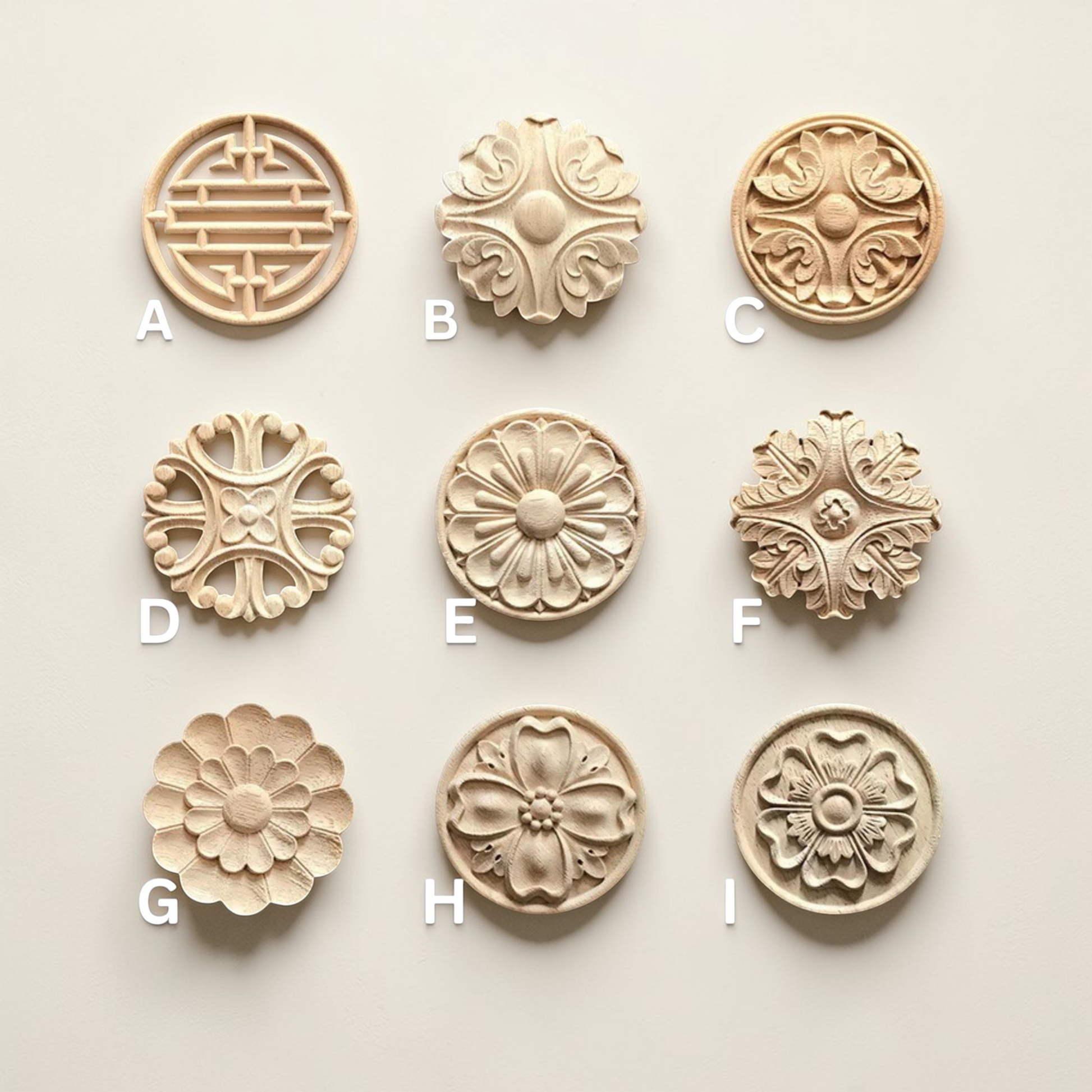 Round Oval Rosettes,Vintage Floral Woodcarving, Flower Wood Carving Natural Wood Appliques,Round Rosette Onlay,Walls, Doors, Cabinet