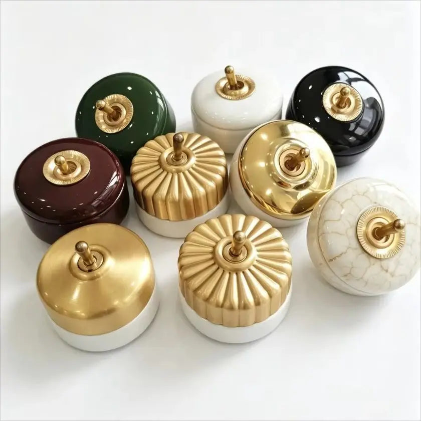 CIRCUIT — Vintage Black Porcelain & Brass Switch Knobs