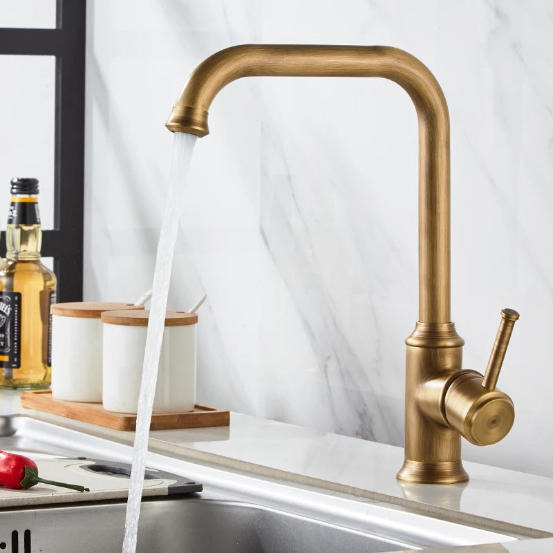 Rustic Farmhouse Kitchen Faucet Antique Bronze – Vintage Crane Style Sink Tap