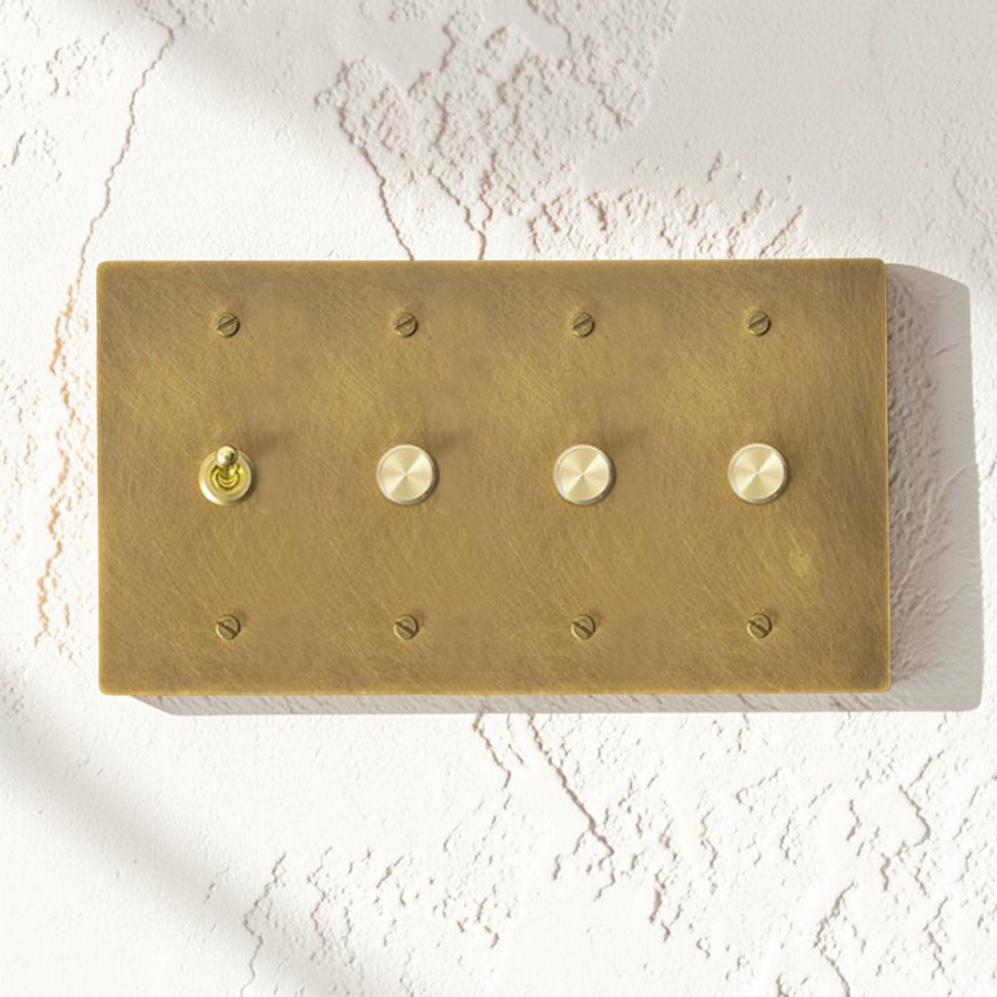 Aged brass toggle light switch plate in retro style”

“Solid brass dimmer switch with vintage finish”

“Retro multi-gang brass toggle switch panel”

“Aged brass electrical wall switch for home interiors”