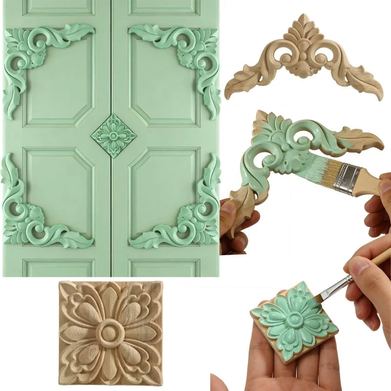 Wood Carved Corner Applique Set (5 Pcs) | Vintage Floral Furniture Onlay Decoration