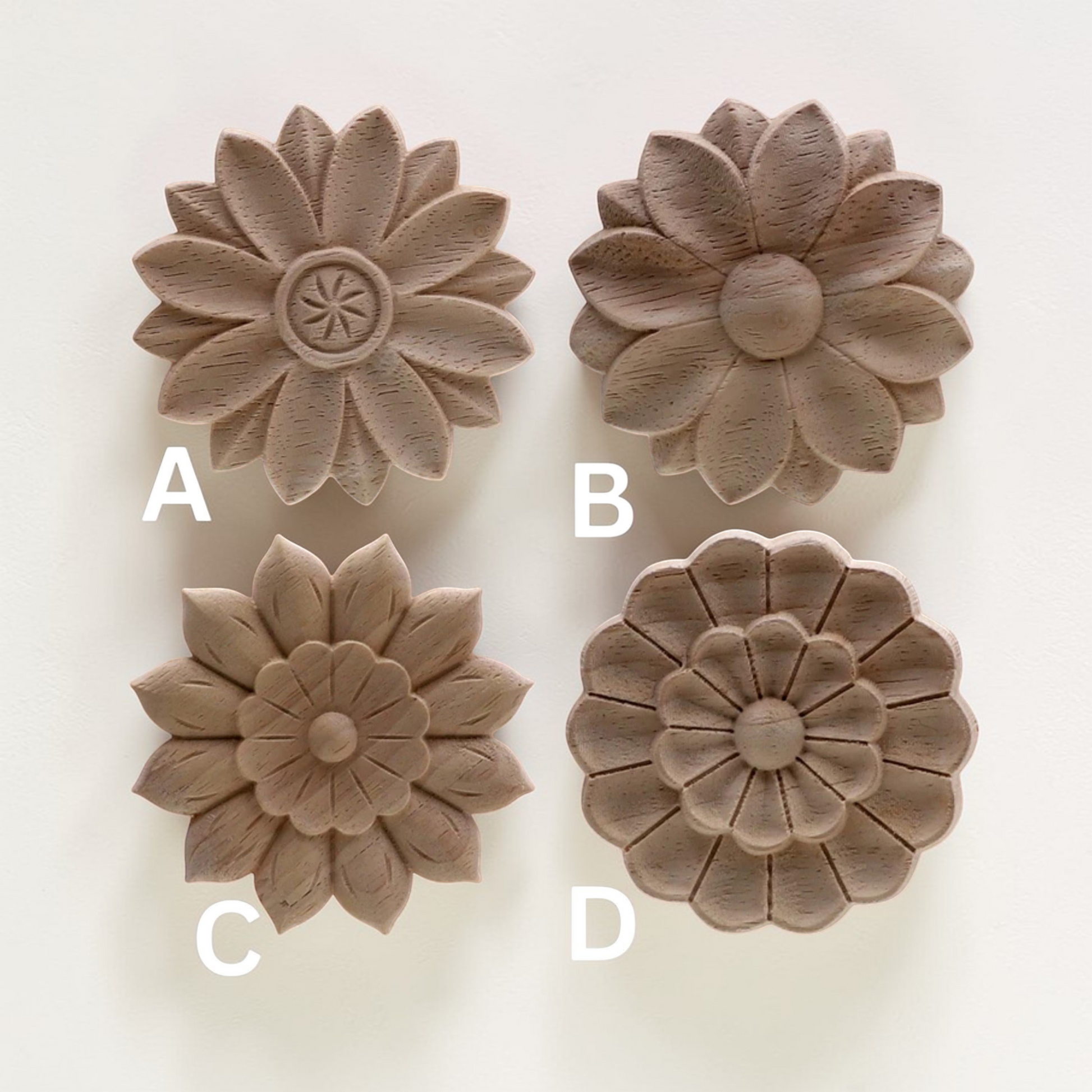 Round Vintage Floral Woodcarving, wood applique wood sticker, Flower Wood Carving Natural Wood Appliques,Round Rosette Onlay,Walls, Doors, Cabinet