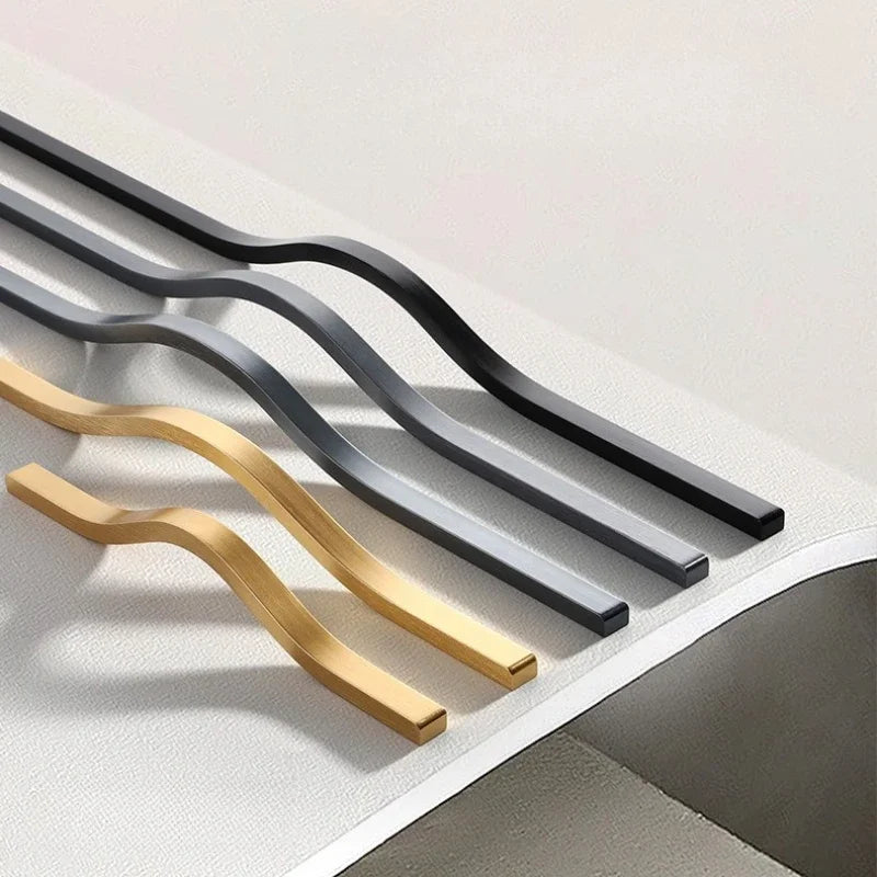 CURVA wave curved aluminium cabinet handles in matte black, space grey, brushed gold and silver