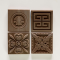 Retro molding wood applique wood sticker, Flower Wood Carving Natural Wood Appliques, Unpainted Square Wood Applique Onlay