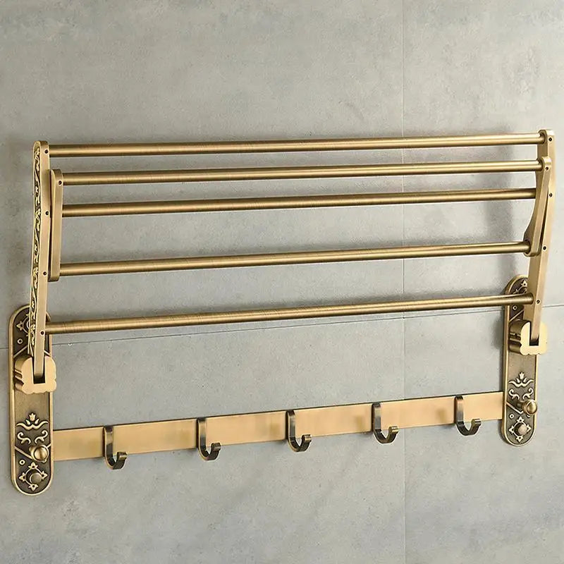 The Capri Antique Brass Wall-Mounted Foldable Towel Rack