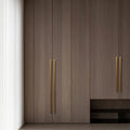 FORMA Figure-7 cabinet handles in matte black, space grey and brushed gold — modern L-shape kitchen and wardrobe pulls