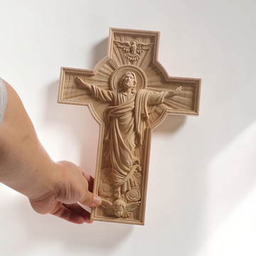 Unfinished Wooden Carved Wall Cross – Jesus Christ Prayer Crucifix