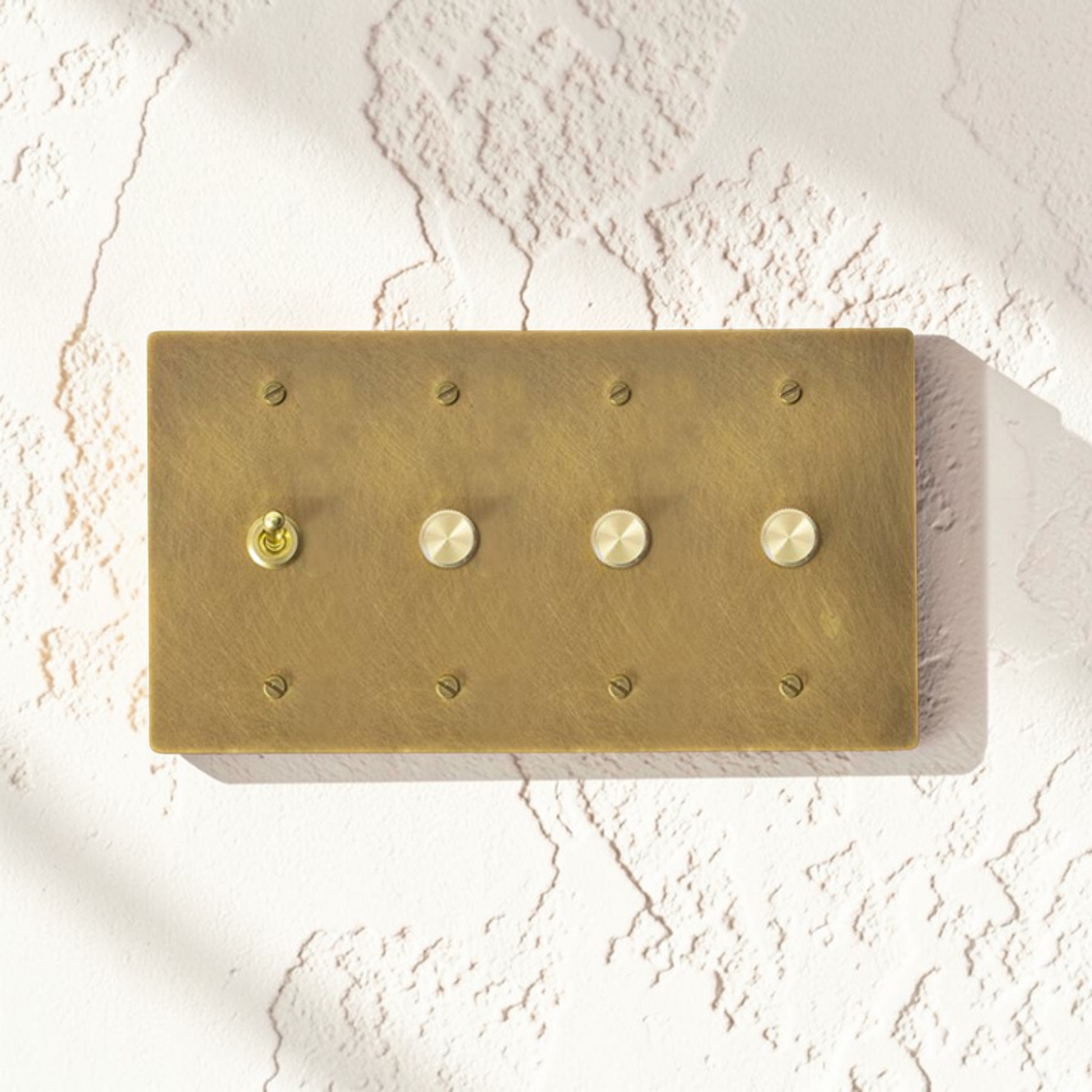 Aged brass toggle light switch plate in retro style”

“Solid brass dimmer switch with vintage finish”

“Retro multi-gang brass toggle switch panel”

“Aged brass electrical wall switch for home interiors”