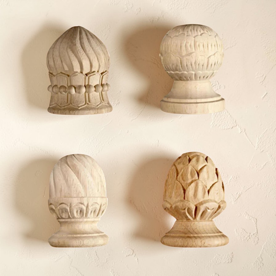 Solid Wood Carved Round Ball Post Cap — Unfinished Wood Finial