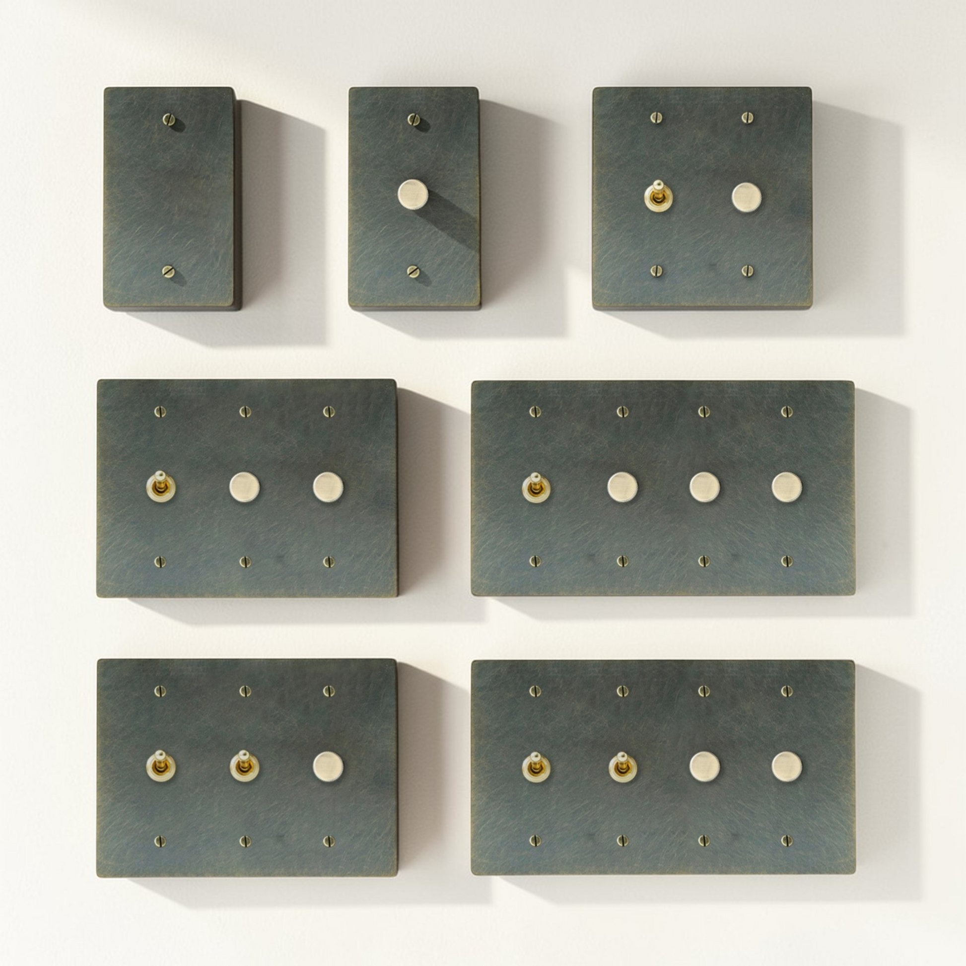 Aged bronze brass toggle and dimmer switch panel – solid brass retro wall plate”