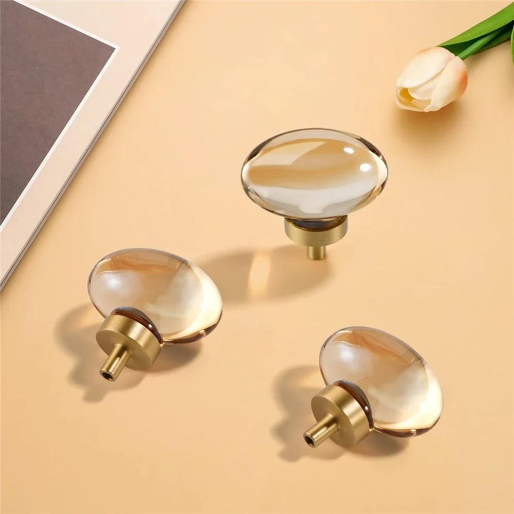 Champagne crystal cabinet knob with brass gold accents