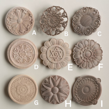 2" to 16" Round Rosettes Applique Onlay,Flower Wood Carving Natural Wood Appliques, Unpainted Square Wood Applique Onlay, Unpainted Wooden