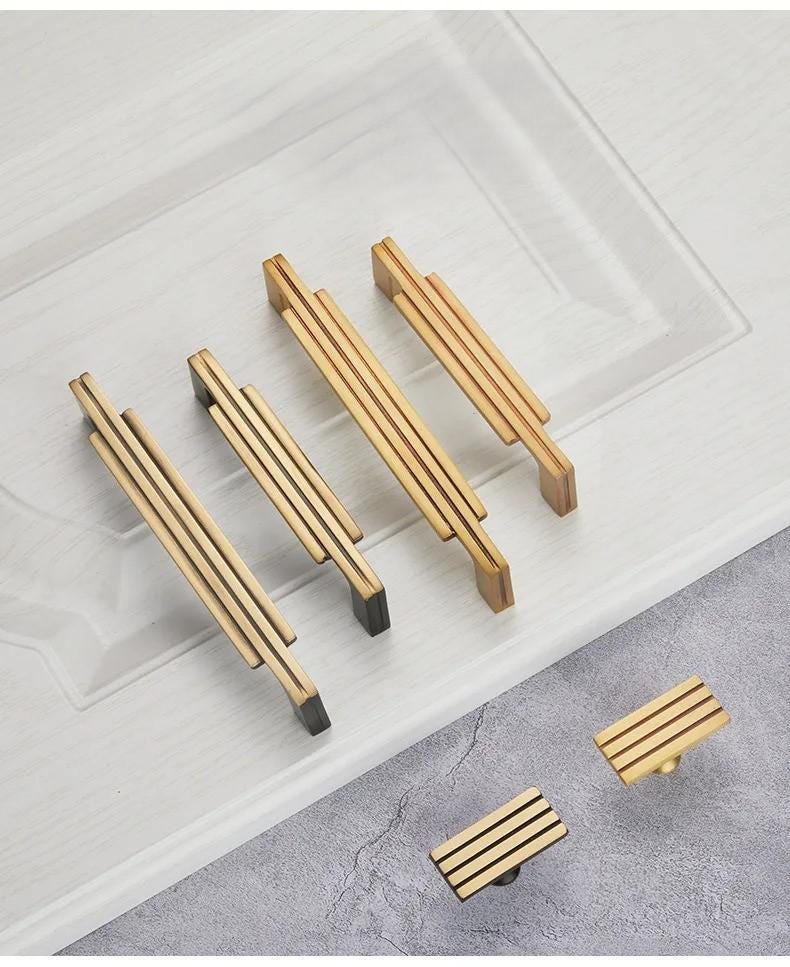Nordic solid brass cabinet handle in gold and black bronze finish