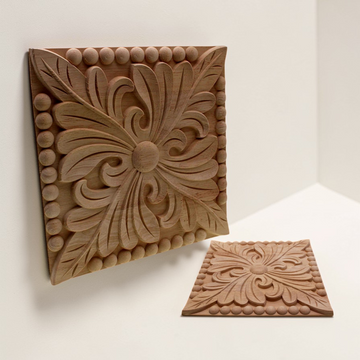 Retro Square Flower Wood Applique – Decorative Floral Furniture Onlay
